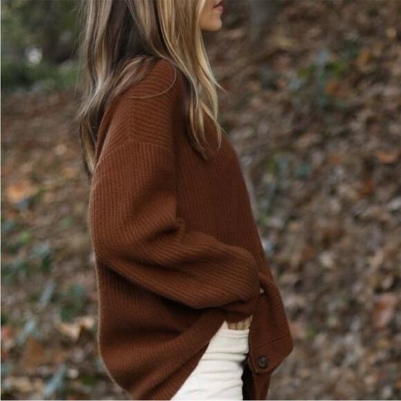 Jenni Kayne RARE Cinnamon Brown Cashmere Cocoon Cardigan Sweater Size XL - Picture 4 of 13